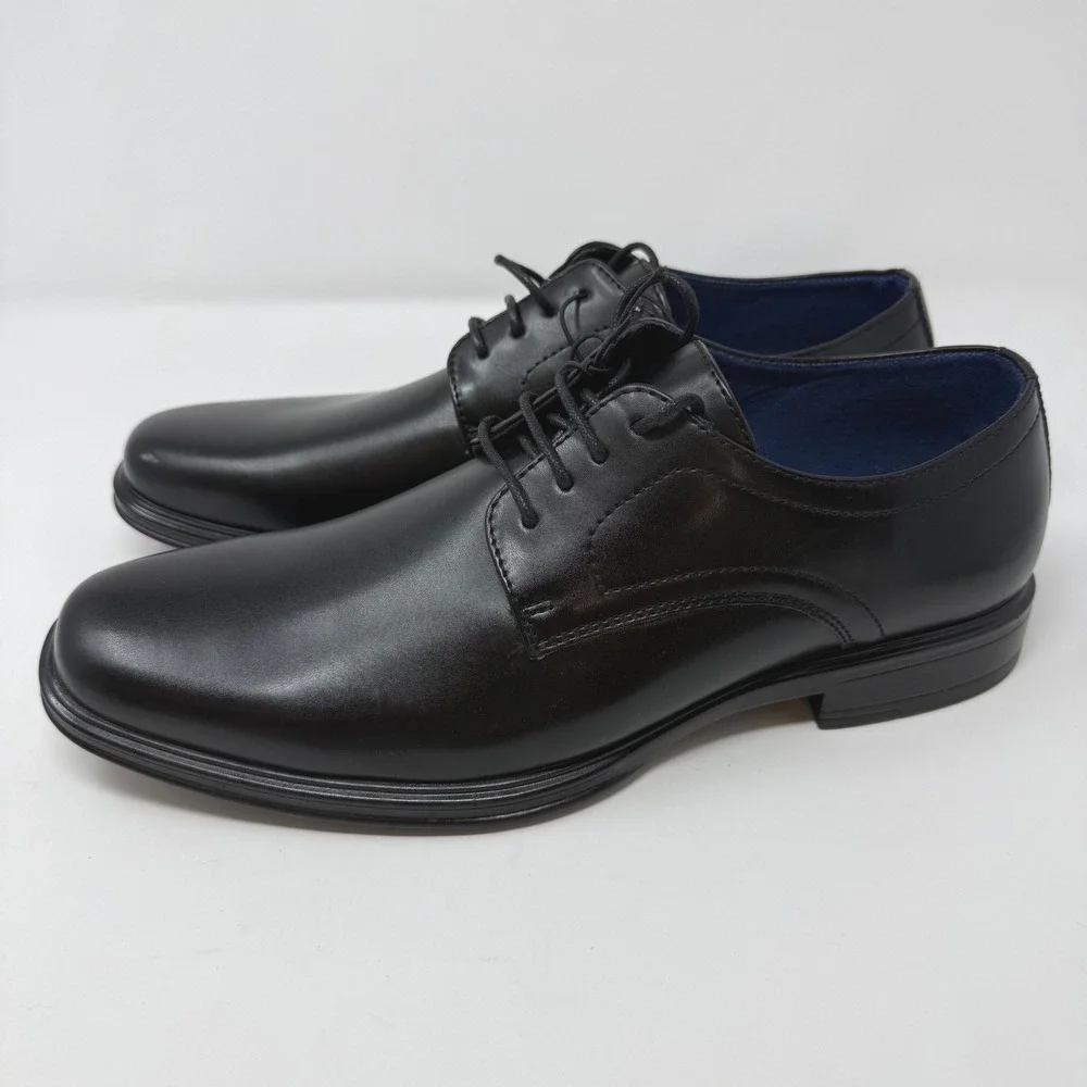 Perry Ellis Portfolio Adan Black Plain Toe Derby Dress Shoes Men's 9.5 MED NEW